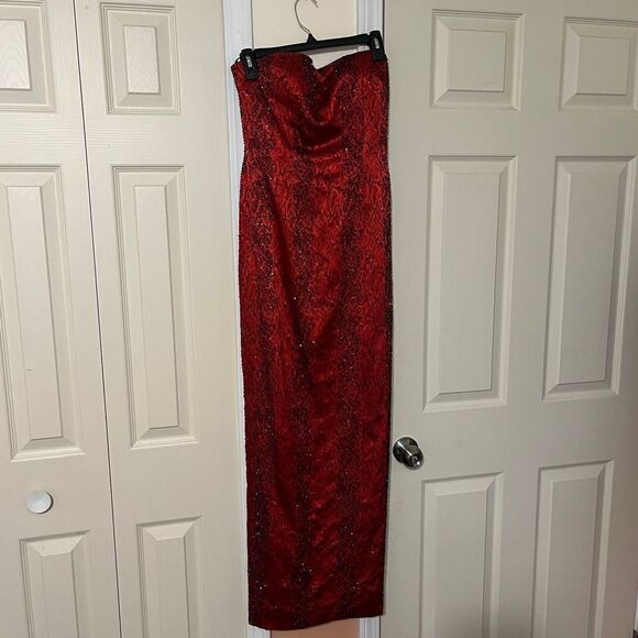 Cache prom dress homecoming formal floor length full 4 strapless red black - Picture 1 of 8